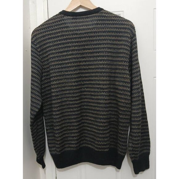 Peruvian connection mens medium 100% baby alpaca brown gray stripe sweater - Picture 5 of 8